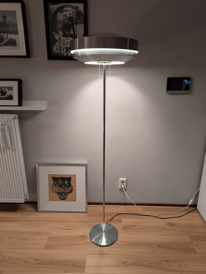 Gispen/Evolux Floor Lamp – Stainless Steel & Chrome – (1970s)