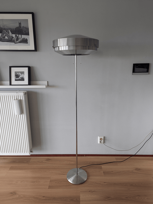 Gispen/Evolux Floor Lamp – Stainless Steel & Chrome – (1970s)