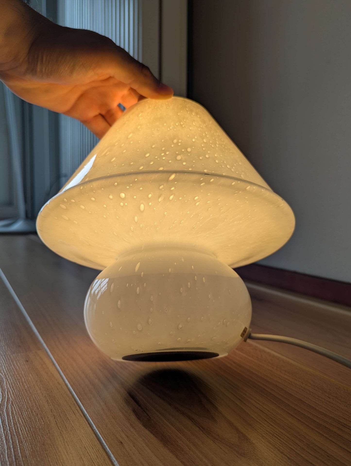 Set of 2 Glashütte Limburg Mushroom Table Lamps - Bubbled Glass - Vintage Germany