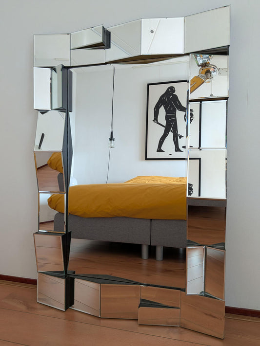 Neal Small Stijl Faceted Wandspiegel - Slopes Serie 1970s - Op Art